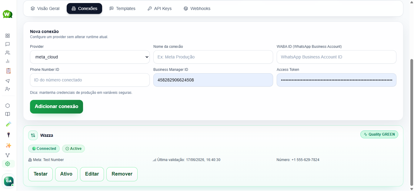 Configurações de API Keys da Wazza